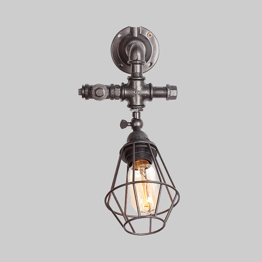 Iron Pipe Design Diamond Cage Wall Mount Light: Industrial Style Bedroom Lighting In Antique