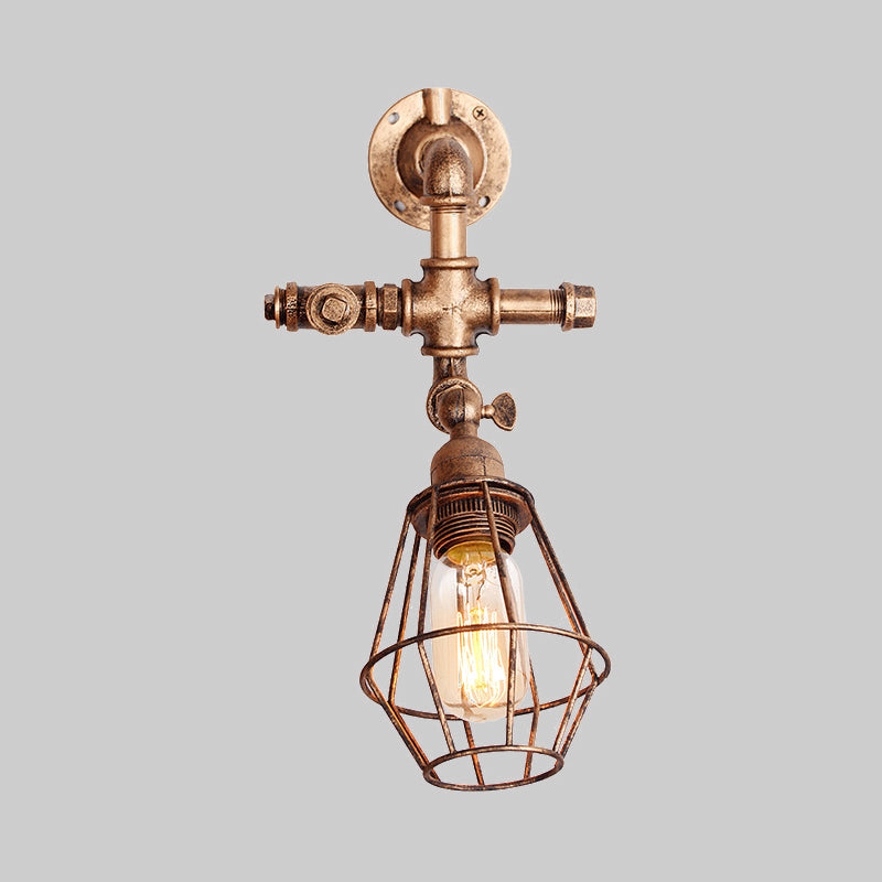 Iron Pipe Design Diamond Cage Wall Mount Light: Industrial Style Bedroom Lighting In Antique