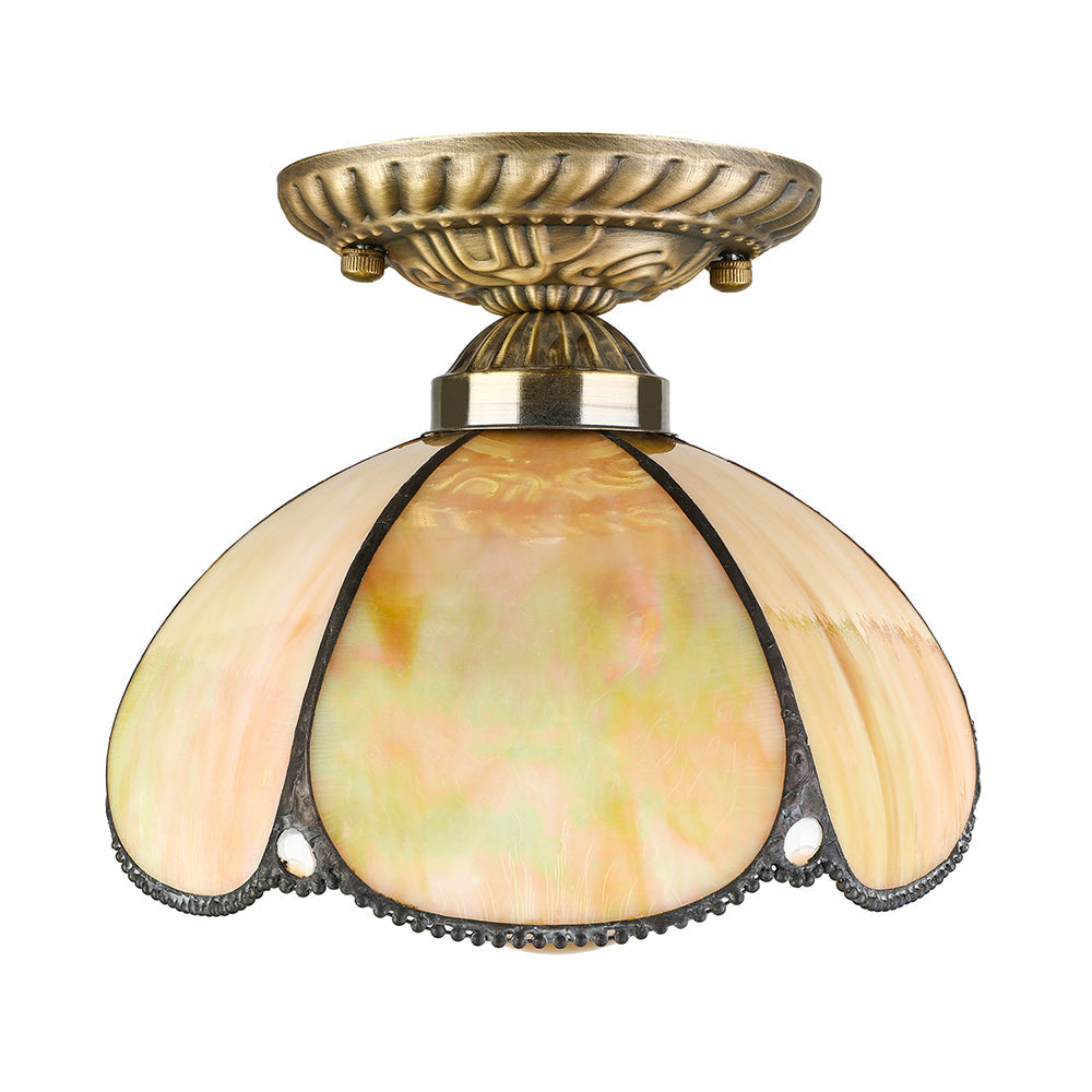 Tiffany Antique Art Glass Ceiling Light for Kitchen - Beige Domed Mount with 1 Head