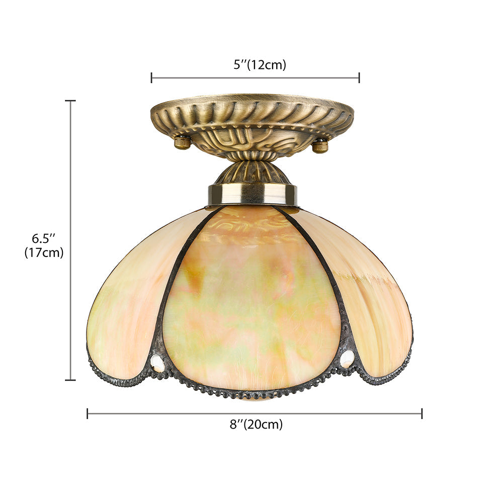 Tiffany Antique Art Glass Ceiling Light for Kitchen - Beige Domed Mount with 1 Head