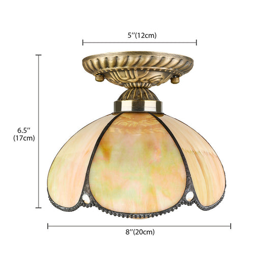 Tiffany Antique Art Glass Ceiling Light for Kitchen - Beige Domed Mount with 1 Head