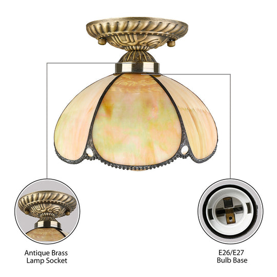 Tiffany Antique Art Glass Ceiling Light for Kitchen - Beige Domed Mount with 1 Head