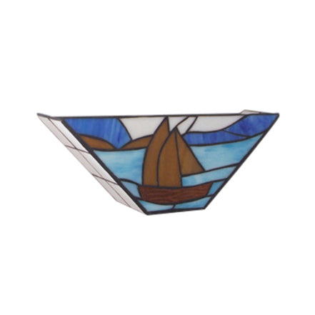 Blue Boat Nautical Stained Glass Wall Lamp - 1 Head Sea Light Ideal For Dining Room