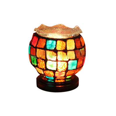 Tiffany Stained Glass Child Bedroom Desk Lamp With Lattice Bowl Design - Small Size Black Base