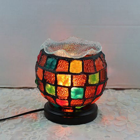 Tiffany Stained Glass Child Bedroom Desk Lamp With Lattice Bowl Design - Small Size Black Base