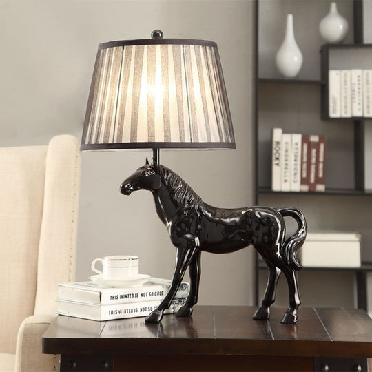 Tania Borealis - Antiqued White Fabric Desk Lamp with Animal Base