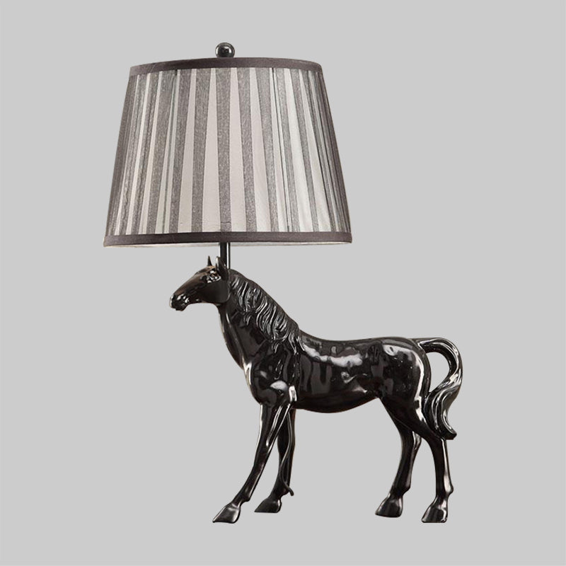 Tania Borealis - Antiqued White Fabric Desk Lamp with Animal Base