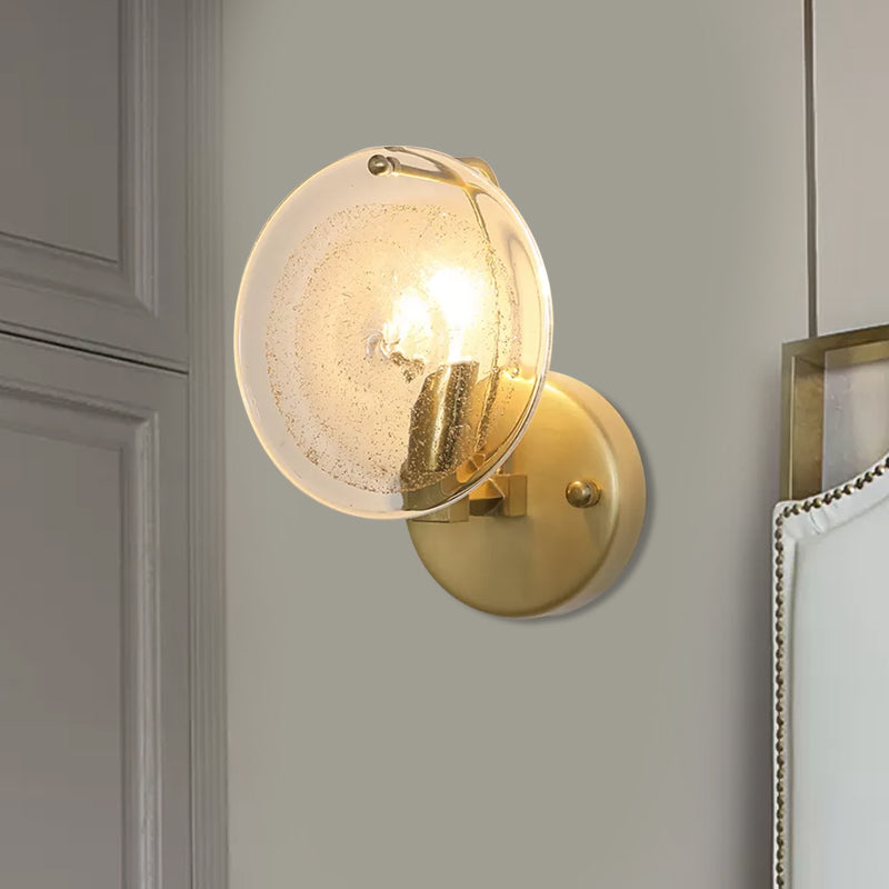 Gold Metal Wall Sconce With Clear Glass Shade - Postmodern 1-Light Fixture