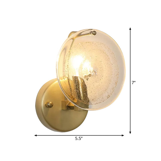 Gold Metal Wall Sconce With Clear Glass Shade - Postmodern 1-Light Fixture