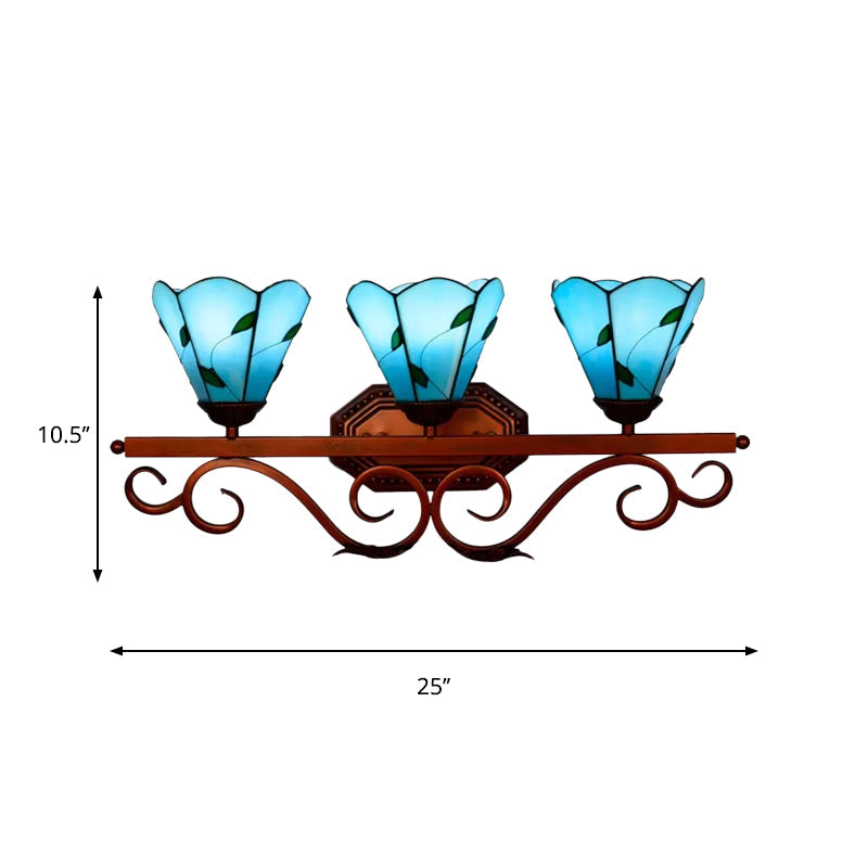 Tiffany Blue Glass Flower Sconce Light Fixture With Copper Frame