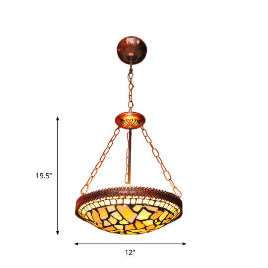 Baroque Rust Chandelier Pendant Light - Hand Cut Glass Dome-Shaped 2-Head Hanging Lamp