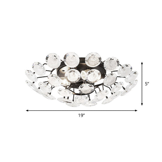 Modern Sputnik Crystal Semi Flush Dining Room Ceiling Lamp - 4 Bulbs - Black