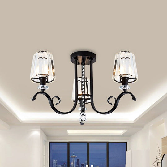 Modern Black Chandelier with Crystal Cone Shades - 3/7 Heads Dining Room Pendant Light Kit