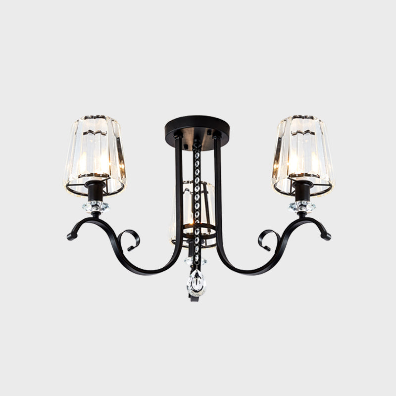 Modern Black Chandelier with Crystal Cone Shades - 3/7 Heads Dining Room Pendant Light Kit