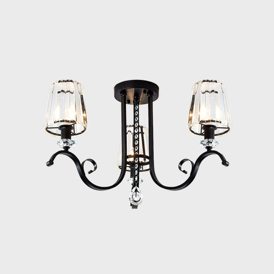 Modern Black Chandelier With Crystal Cone Shades - 3/7 Heads Dining Room Pendant Light Kit