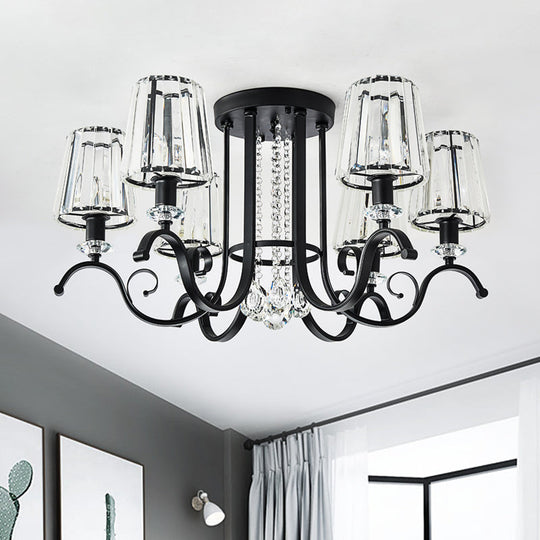 Modern Black Chandelier with Crystal Cone Shades - 3/7 Heads Dining Room Pendant Light Kit