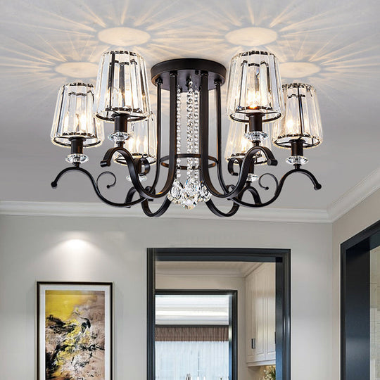 Modern Black Chandelier with Crystal Cone Shades - 3/7 Heads Dining Room Pendant Light Kit