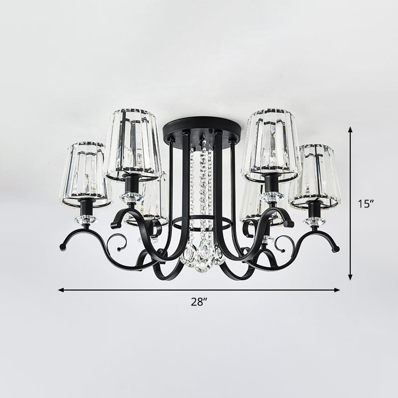 Modern Black Chandelier with Crystal Cone Shades - 3/7 Heads Dining Room Pendant Light Kit