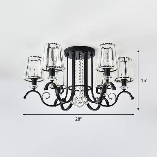 Modern Black Chandelier With Crystal Cone Shades - 3/7 Heads Dining Room Pendant Light Kit