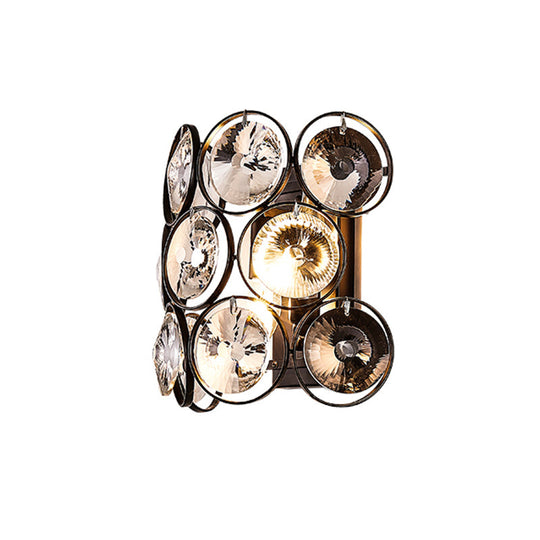 Modernist Crystal 2-Head Black Sconce Lighting: Half Cylinder Wall Lamp For Living Room