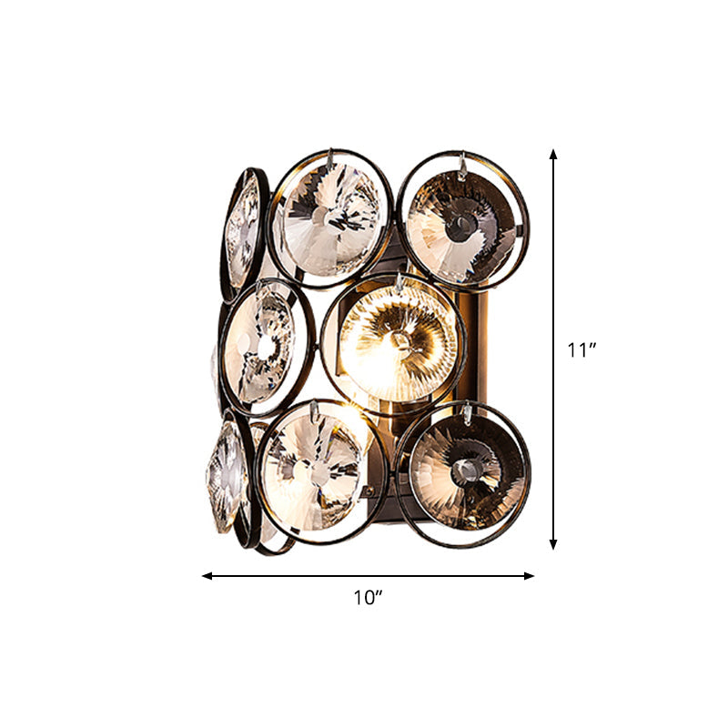 Modernist Crystal 2-Head Black Sconce Lighting: Half Cylinder Wall Lamp For Living Room