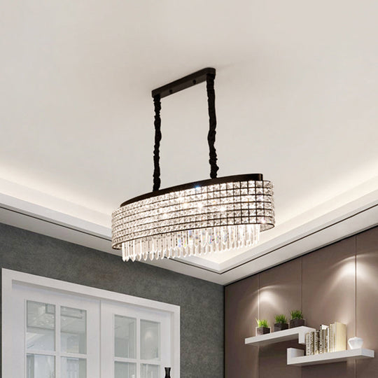 Crystal-Encrusted Oblong Island Lamp With Modern 5-Light Design In Black Finish