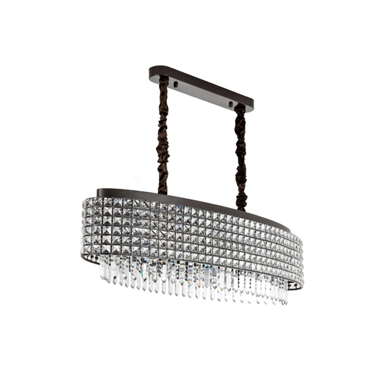 Crystal-Encrusted Oblong Island Lamp With Modern 5-Light Design In Black Finish