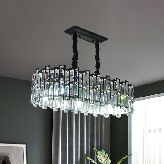 Modern 6-Bulb Island Pendant Light With Crystal Block Shade And Black Finish