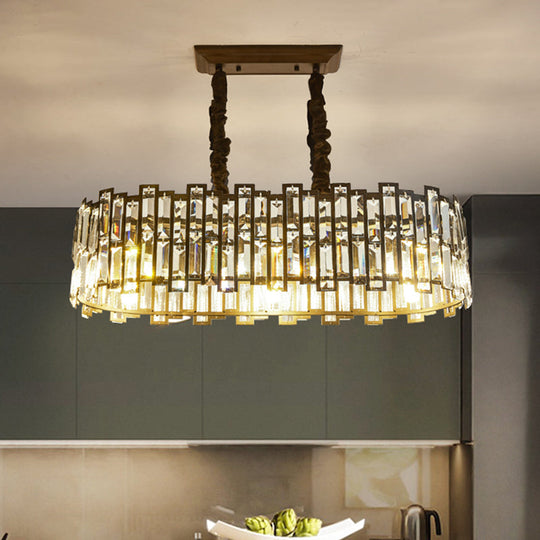 Modern 6-Bulb Island Pendant Light With Crystal Block Shade And Black Finish