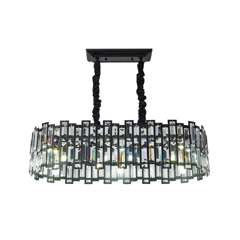 Modern 6-Bulb Island Pendant Light With Crystal Block Shade And Black Finish