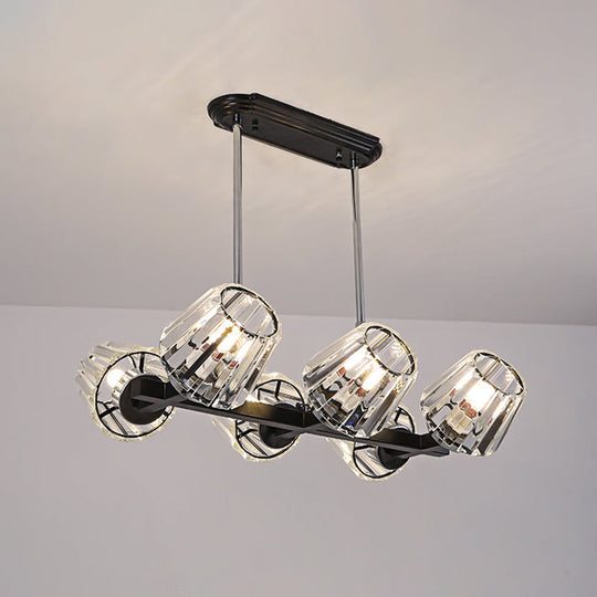 Modern Conic Hanging Light Kit With Crystal Block - 4/6 Lights Black