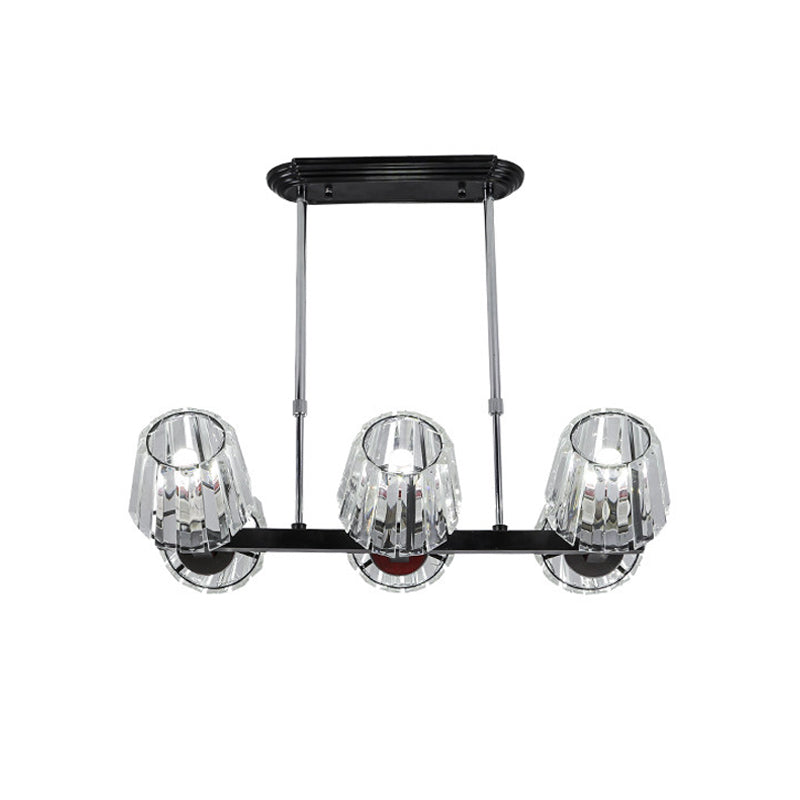 Modern Conic Hanging Light Kit With Crystal Block - 4/6 Lights Black