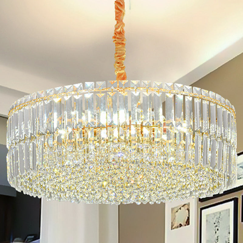 Minimalist Crystal Chandelier Pendant With Clear Layered Drum Shape