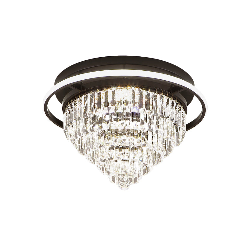 Modern Crystal LED Bedroom Flush Light with Prism Cone and Halo Ring