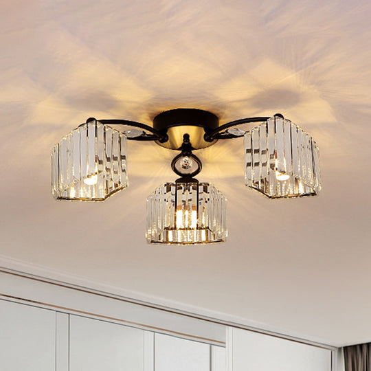 Modern Crystal Prism Flush Chandelier with Curved Design - Clear Semi Flush Mount Ceiling Light (3/9 Heads)