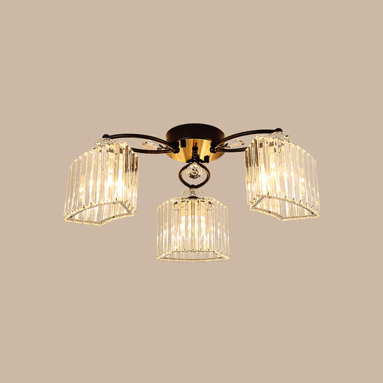 Modern Crystal Prism Flush Chandelier with Curved Design - Clear Semi Flush Mount Ceiling Light (3/9 Heads)