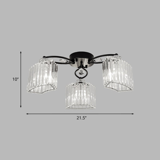 Modern Crystal Prism Flush Chandelier with Curved Design - Clear Semi Flush Mount Ceiling Light (3/9 Heads)