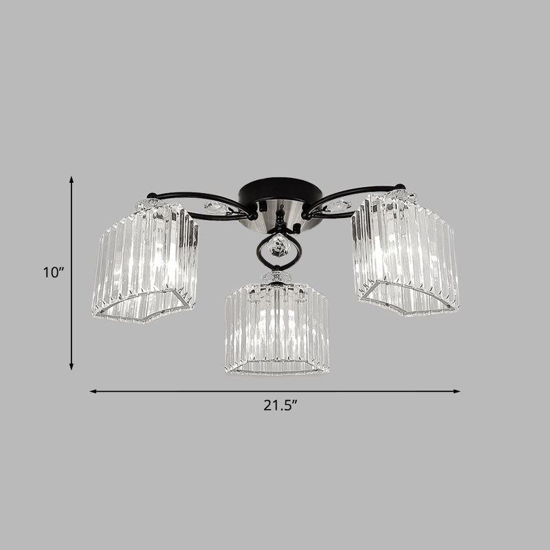 Modern Crystal Prism Flush Chandelier With Curved Design - Clear Semi Mount Ceiling Light (3/9