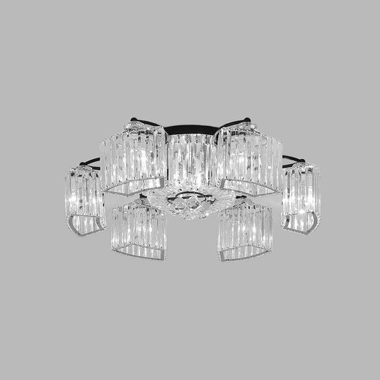 Modern Crystal Prism Flush Chandelier with Curved Design - Clear Semi Flush Mount Ceiling Light (3/9 Heads)