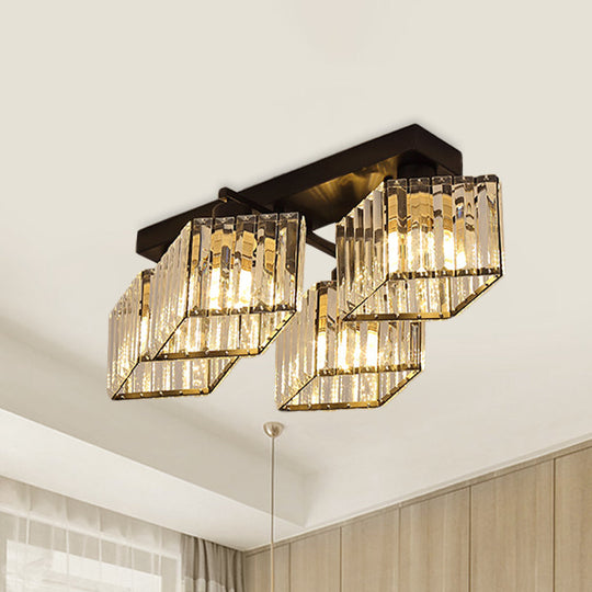 Modern Black Crystal Prism Flush Chandelier with 4/5 Bulbs - Semi-Mount Lighting