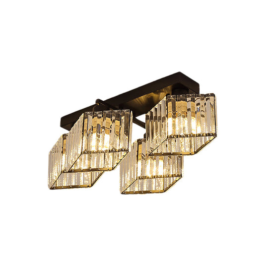 Modern Black Crystal Prism Flush Chandelier with 4/5 Bulbs - Semi-Mount Lighting