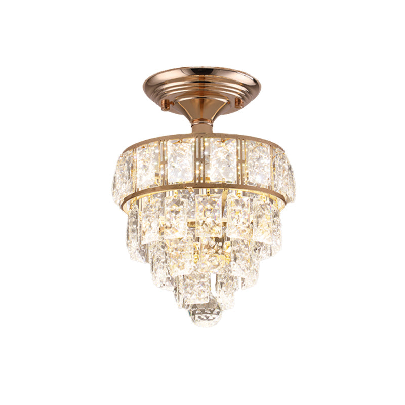 Modern Gold Beveled Crystal LED Ceiling Flush Mount with 4 Tiers - Elegant Hallway Lighting