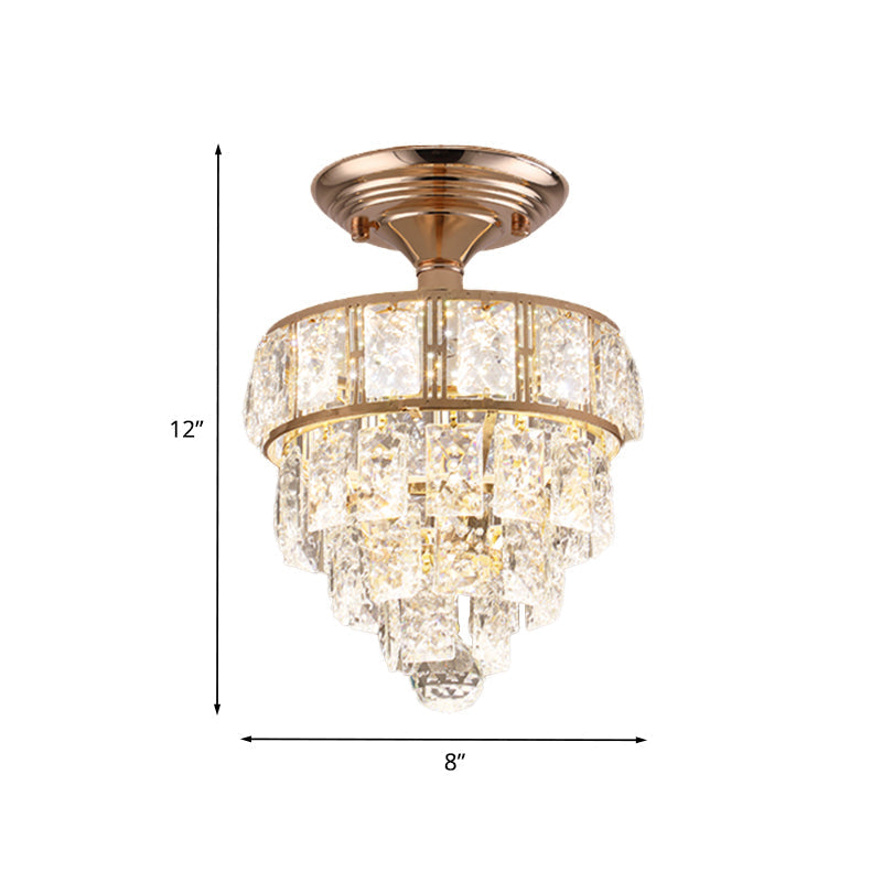 Modern Gold Beveled Crystal LED Ceiling Flush Mount with 4 Tiers - Elegant Hallway Lighting