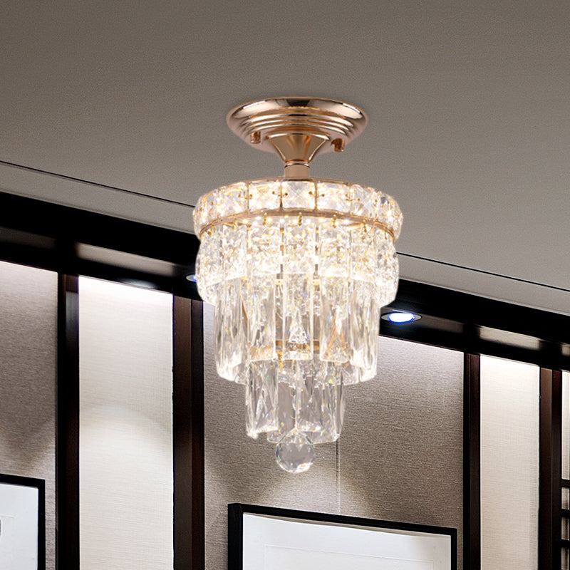 Modern LED Crystal Semi Flush Ceiling Light in Gold Tone