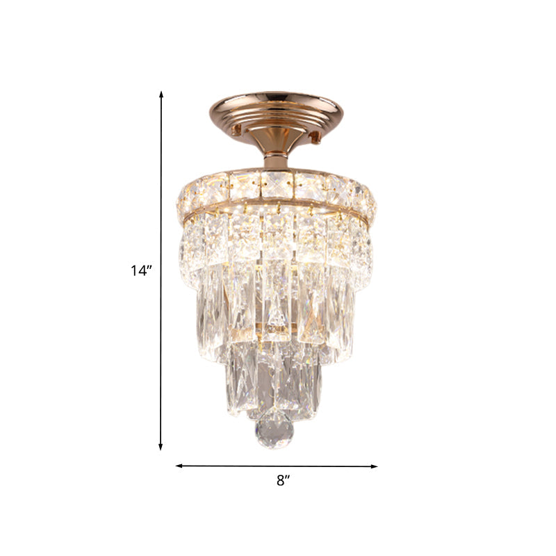 Modern LED Crystal Semi Flush Ceiling Light in Gold Tone