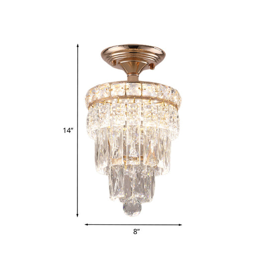 Modern LED Crystal Semi Flush Ceiling Light in Gold Tone