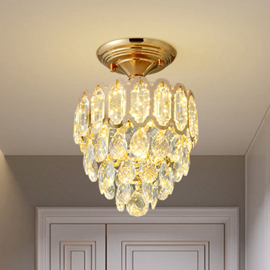 Gold LED Crystal Foyer Ceiling Lamp - Tapered Shape, Postmodern Design, Semi-Flush Mount