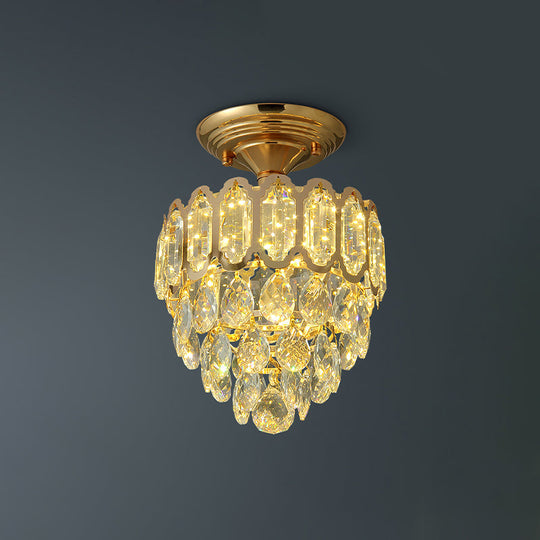 Gold LED Crystal Foyer Ceiling Lamp - Tapered Shape, Postmodern Design, Semi-Flush Mount