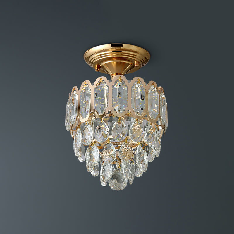 Gold LED Crystal Foyer Ceiling Lamp - Tapered Shape, Postmodern Design, Semi-Flush Mount