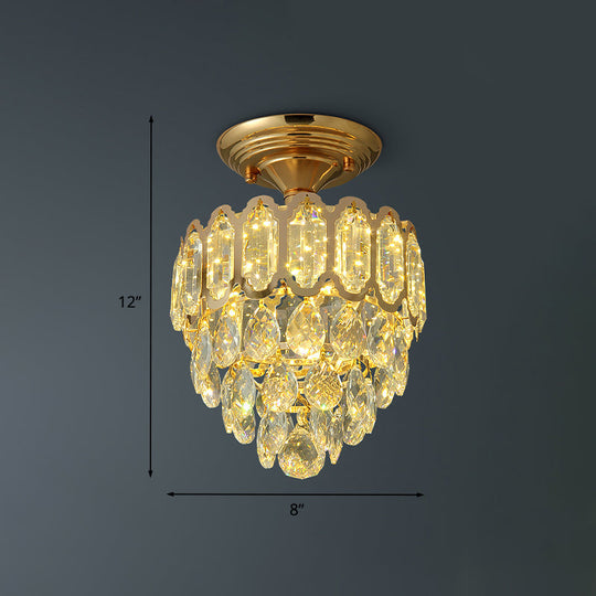 Gold LED Crystal Foyer Ceiling Lamp - Tapered Shape, Postmodern Design, Semi-Flush Mount